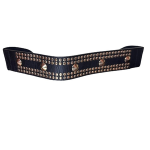 Black and gold studded‎ elastic pleather snap belt size S-M B38